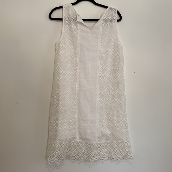 Mystree white lace vintage looking shoulder sleeve midi dress lightweight medium - Picture 4 of 6
